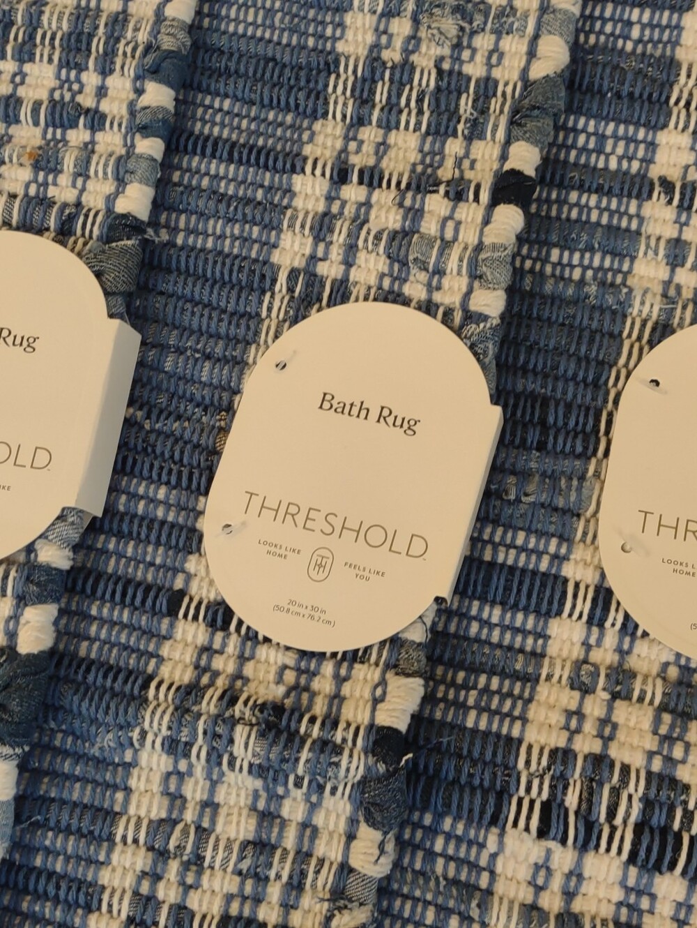 Set of 3 CottageCore Cotton Rugs New With Tags. Indigo Chambray Blue Hues 20x30